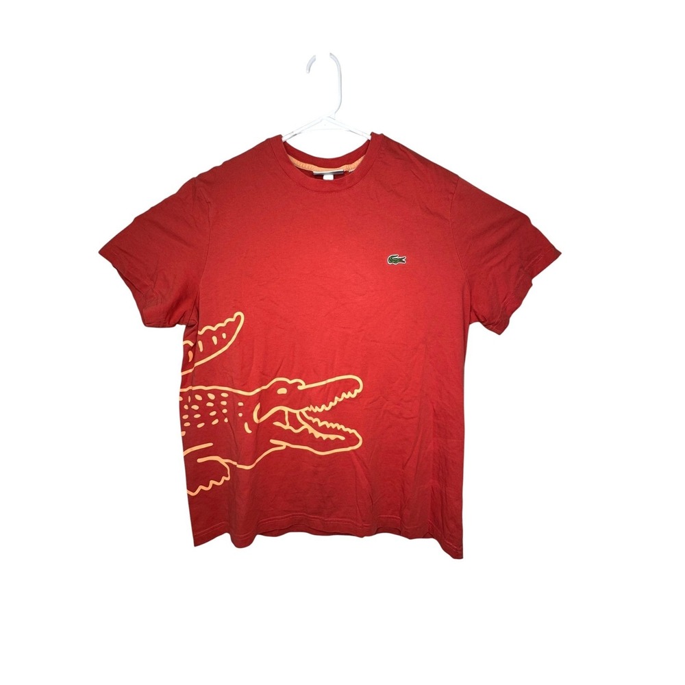 Lacoste Crocodile Graphic Tshirt Mens XL Short Sleeve Red Yellow Cotton Logo